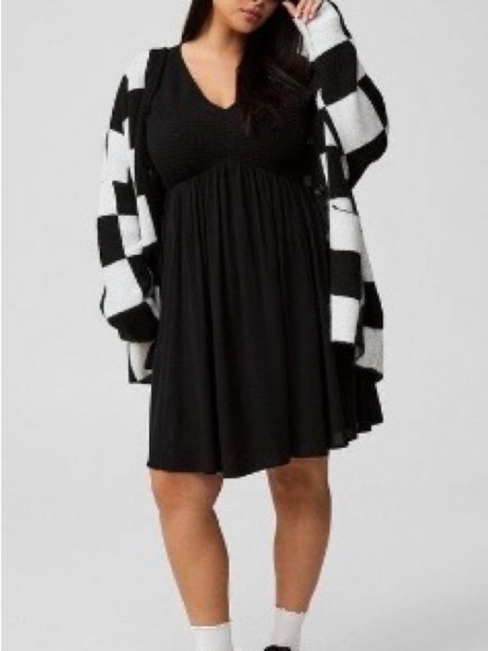 torrid Black V-Neck Mini Dress with Gathered Waist
